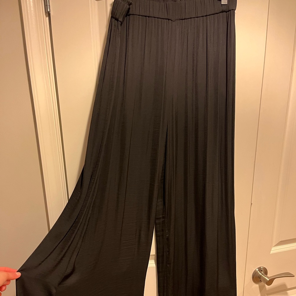 Zara Satin Black High Waisted Pants